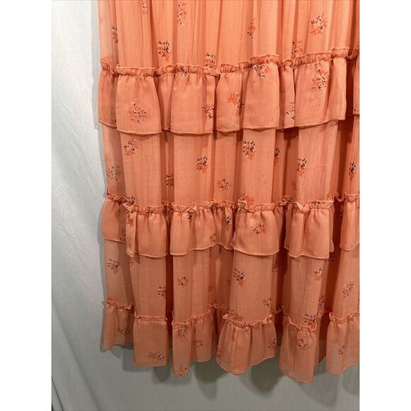 NWT Mac Duggal [ 12 ] Floral Print Ruffle Tiered Faux Wrap Dress Apricot G1693‎ - Picture 11 of 15